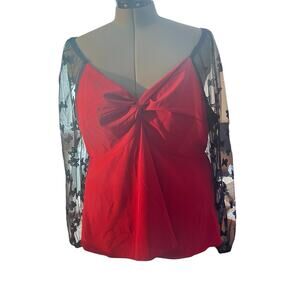 Shein Curve Top Lace Mesh Butterfly Red Black 4XL Womens Whimsigoth Dark Fairy